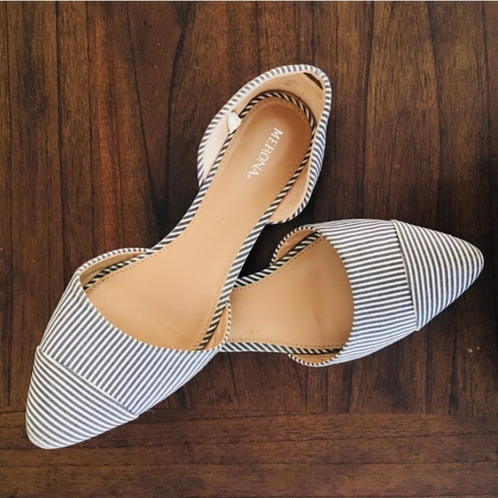 Blue/White Nautical Striped D’Orsay Flats - Picture 1 of 6